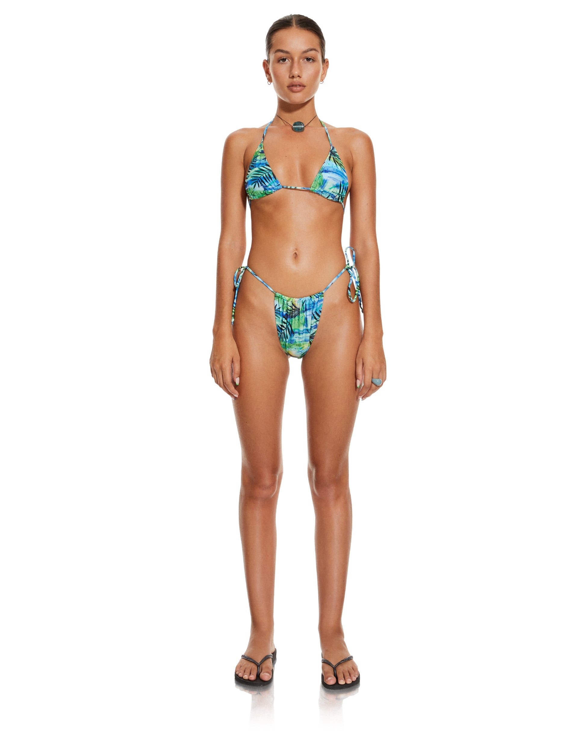Image de MOTEL X BARBARA Bas de bikini Leyna en palmier tropical