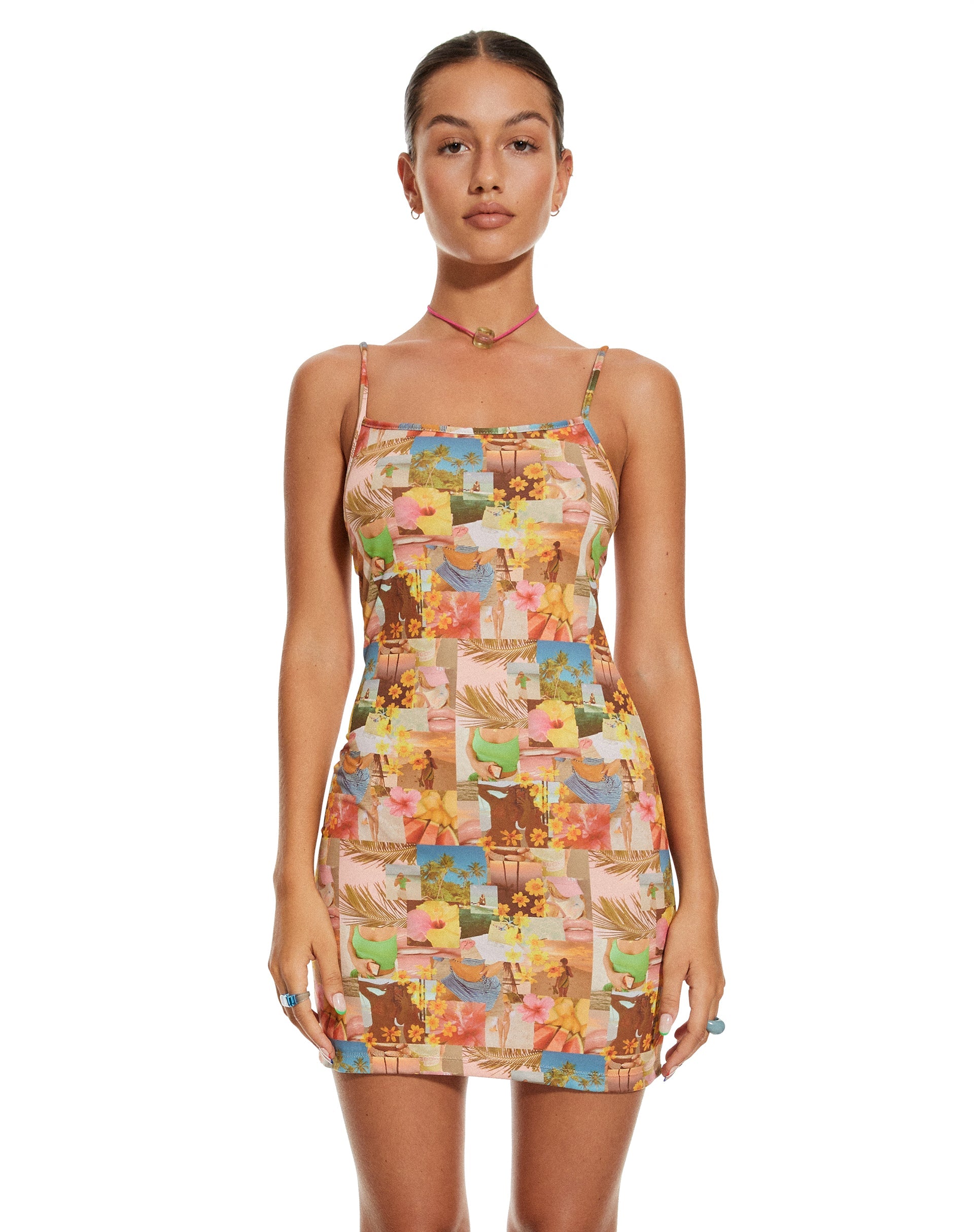 image de MOTEL X BARBARA Mini robe Piper en collage tropical des années 90