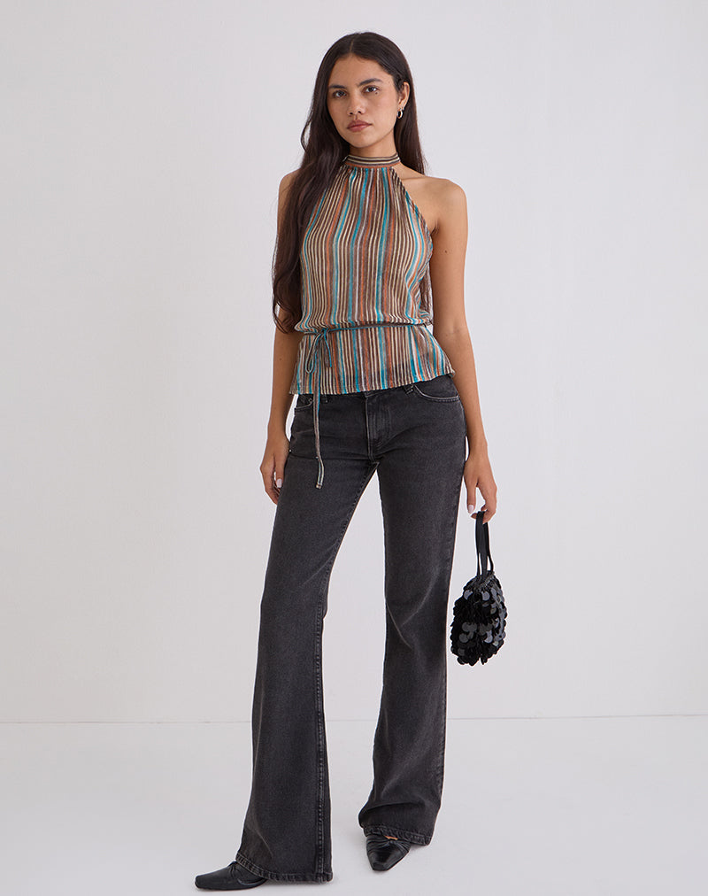 Image de Brienne Top in Blue and Brown Shimmer Sheer Plisse