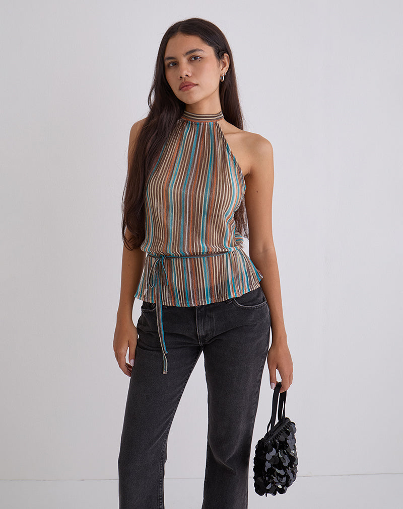Image de Brienne Top in Blue and Brown Shimmer Sheer Plisse
