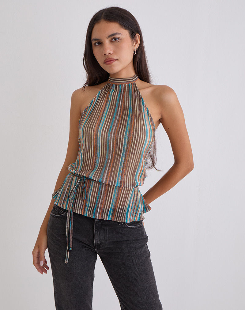 Image de Brienne Top in Blue and Brown Shimmer Sheer Plisse