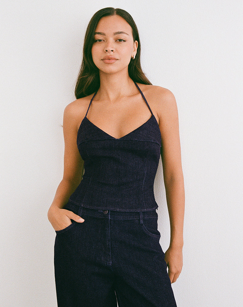 Image de Caira Chambray Halter Top in Indigo