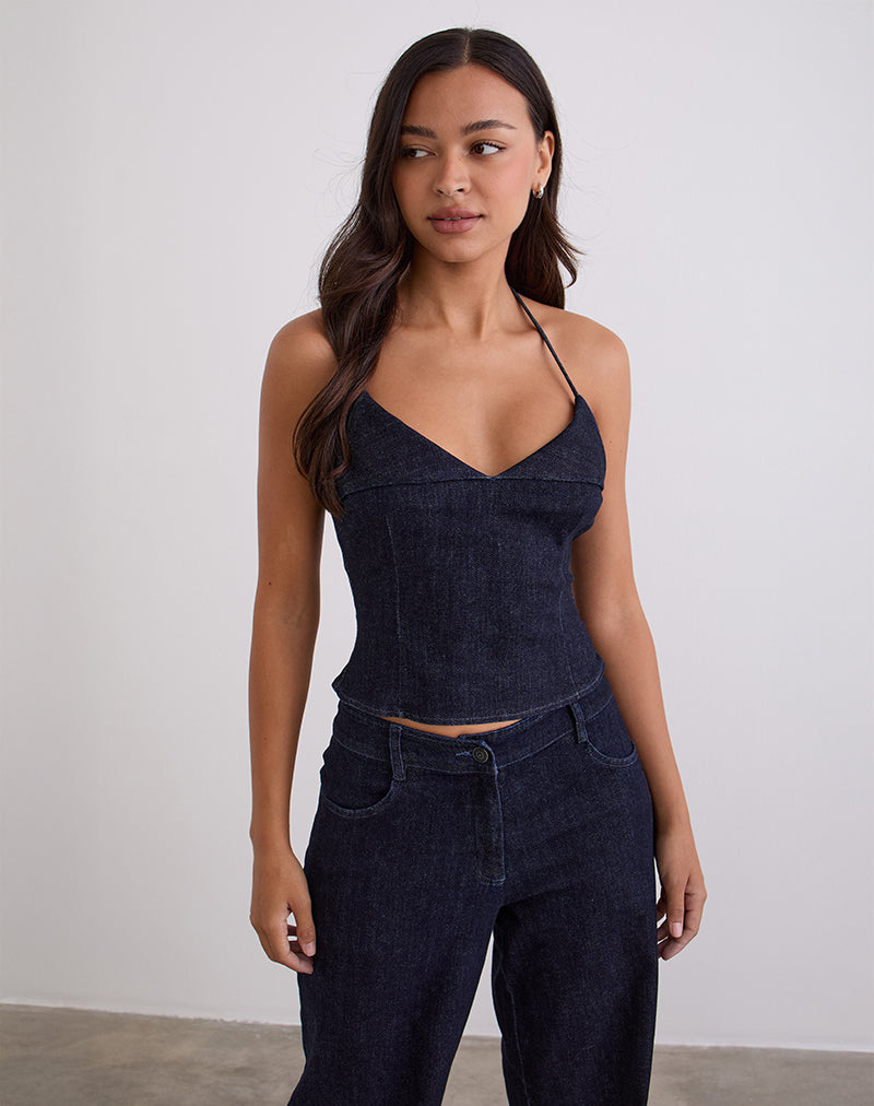 Image de Caira Chambray Halter Top in Indigo