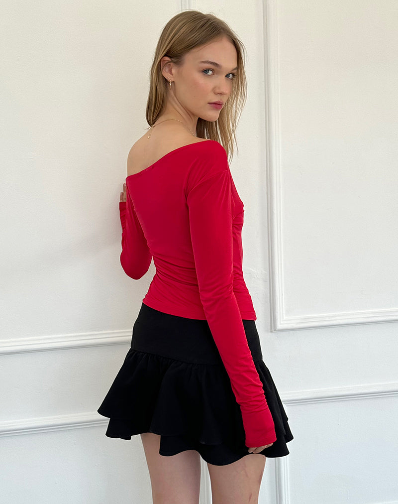 Image de Cairo One Shoulder Long Sleeve Top in Red