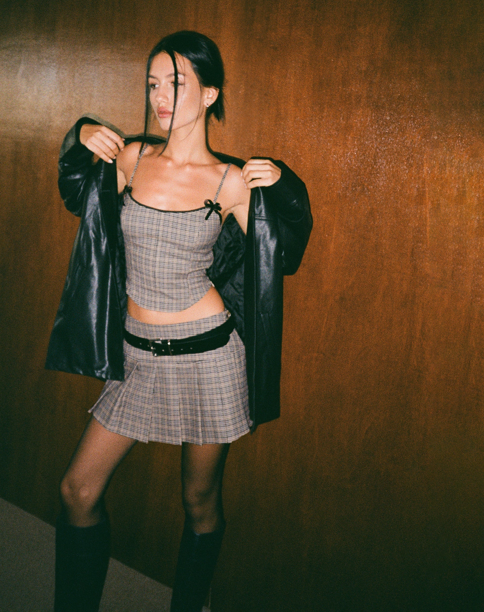 Image of Calida Corset Top in Micro Check Brown