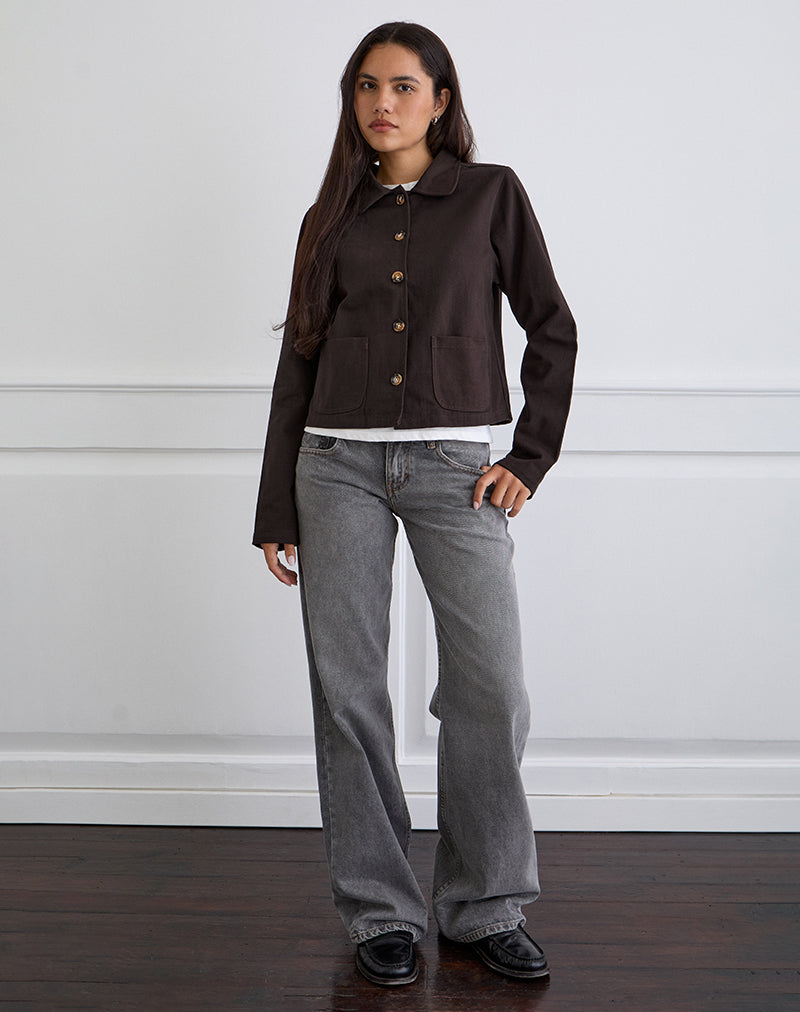 Image de la veste Calva Boxy en brun chocolat