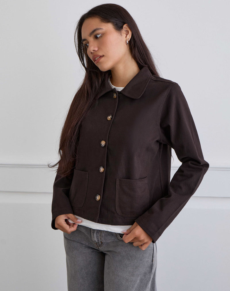 Image de la veste Calva Boxy en brun chocolat