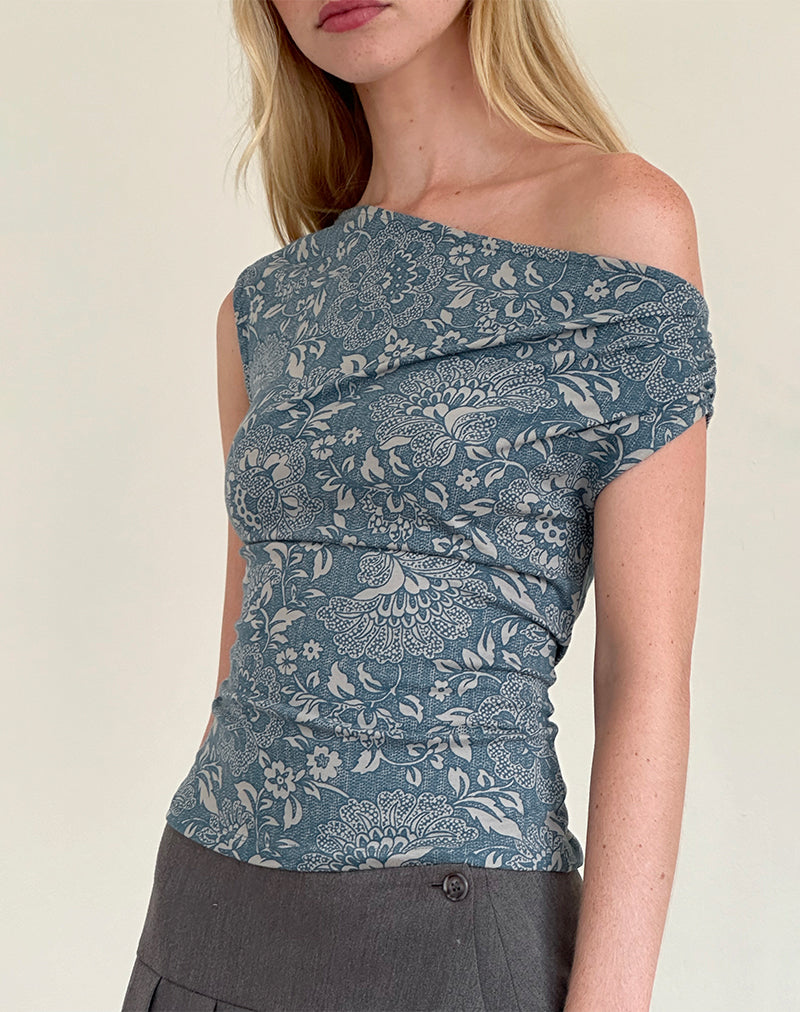 Image de Calypso Top in Blue Ornate Print Lycra