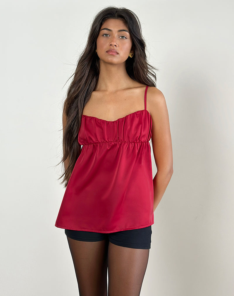 Image de Camden Longline Cami Top in Satin Red