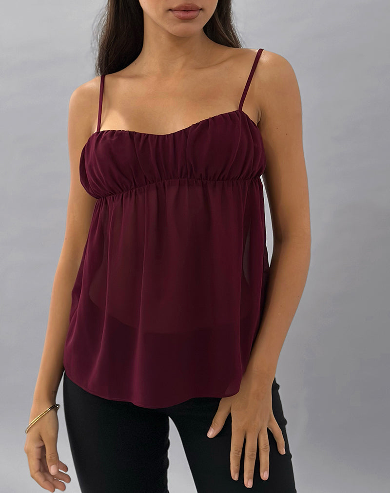 Image of Camden Cami Top in Satin Chiffon Burgundy