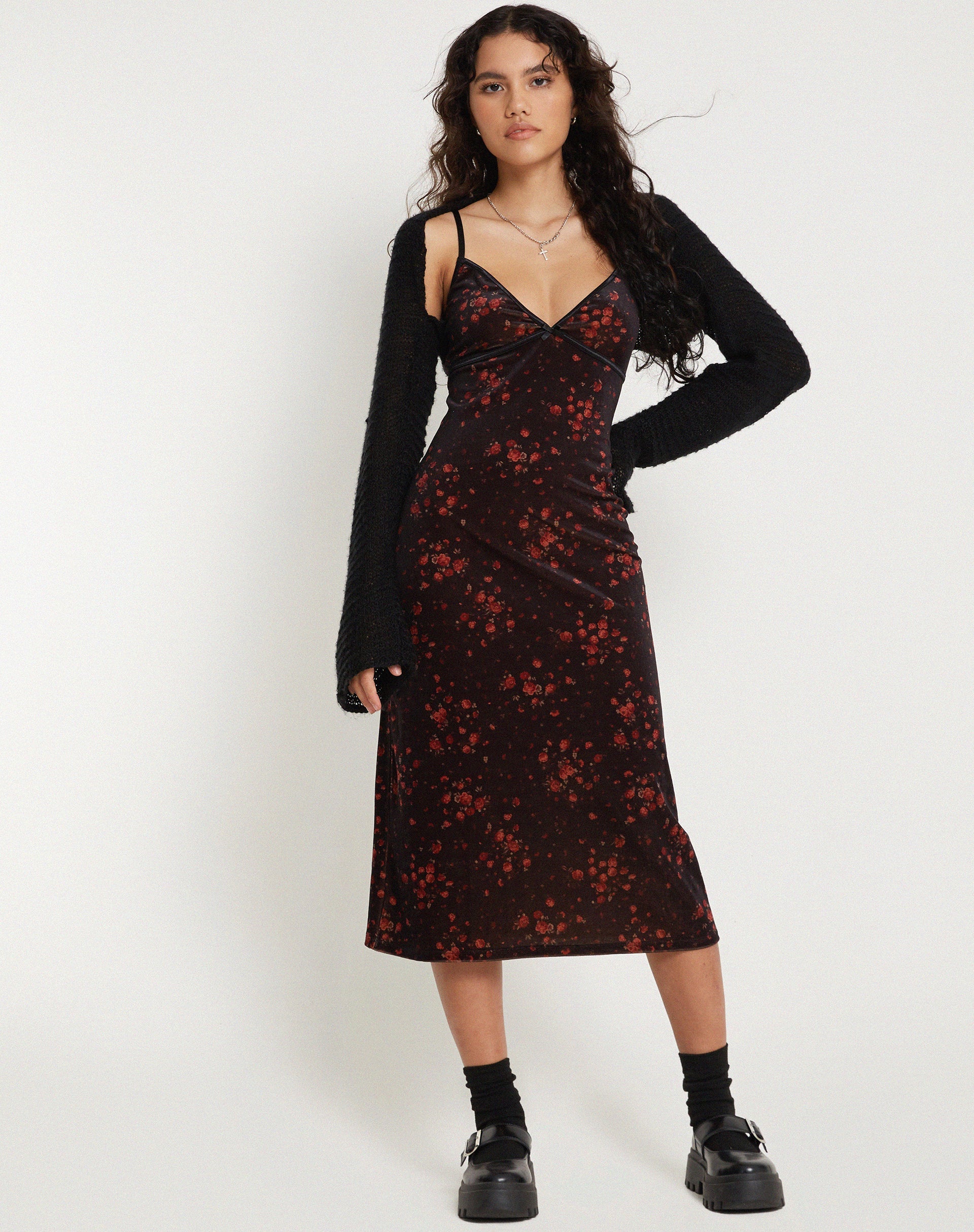 image de Camelia Maxi Dress in Rose Cluster Velvet