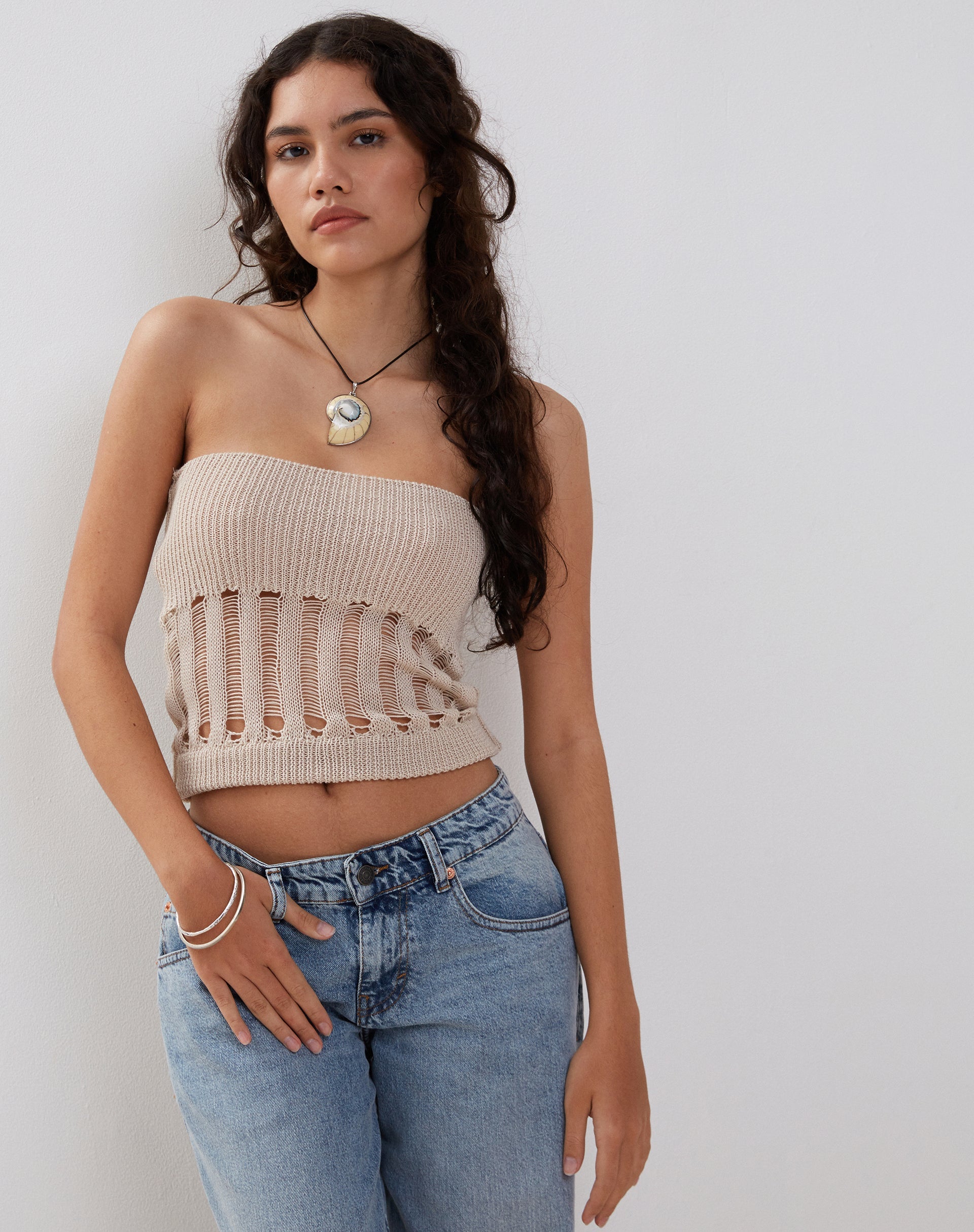 Image de Camille Knitted Tube Top in Neutral