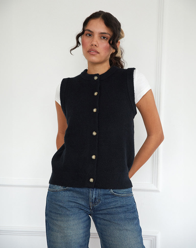 Gilet boutonné en tricot Camira, noir