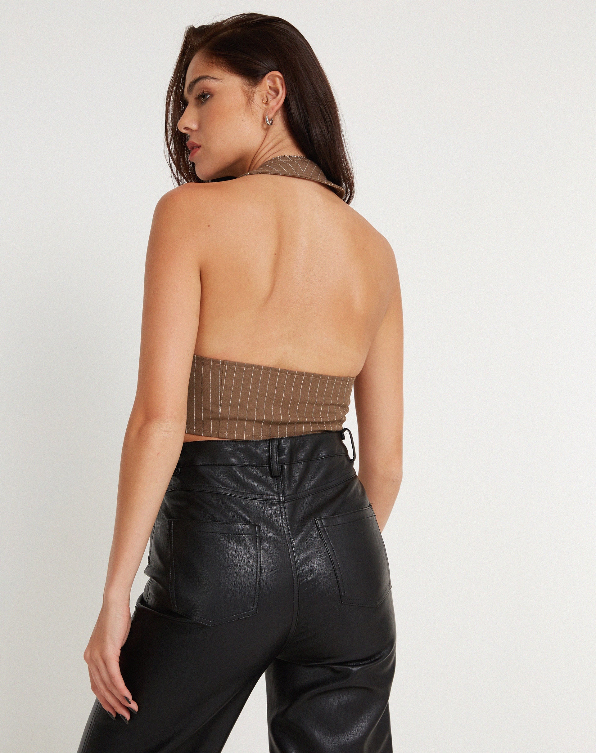 Image de Canisba Crop Top in Pinstripe Brown