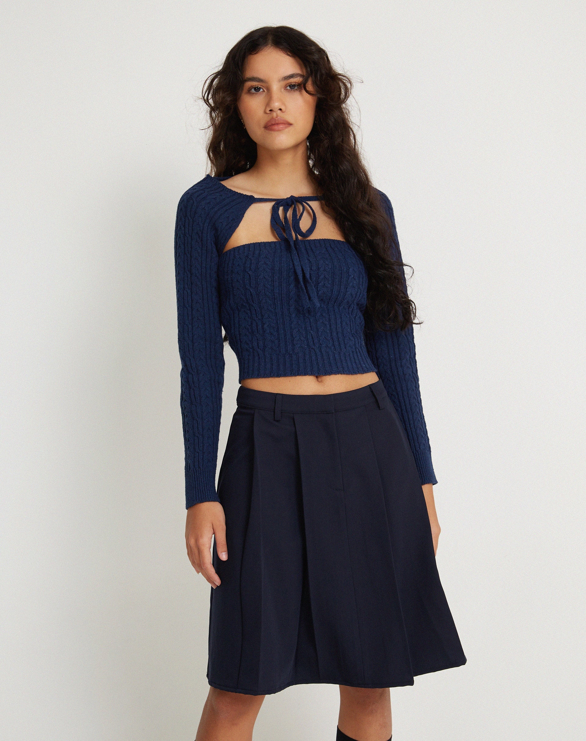 Image de Canita Arinah Long Sleeve Co-Ord Top in Navy Blue