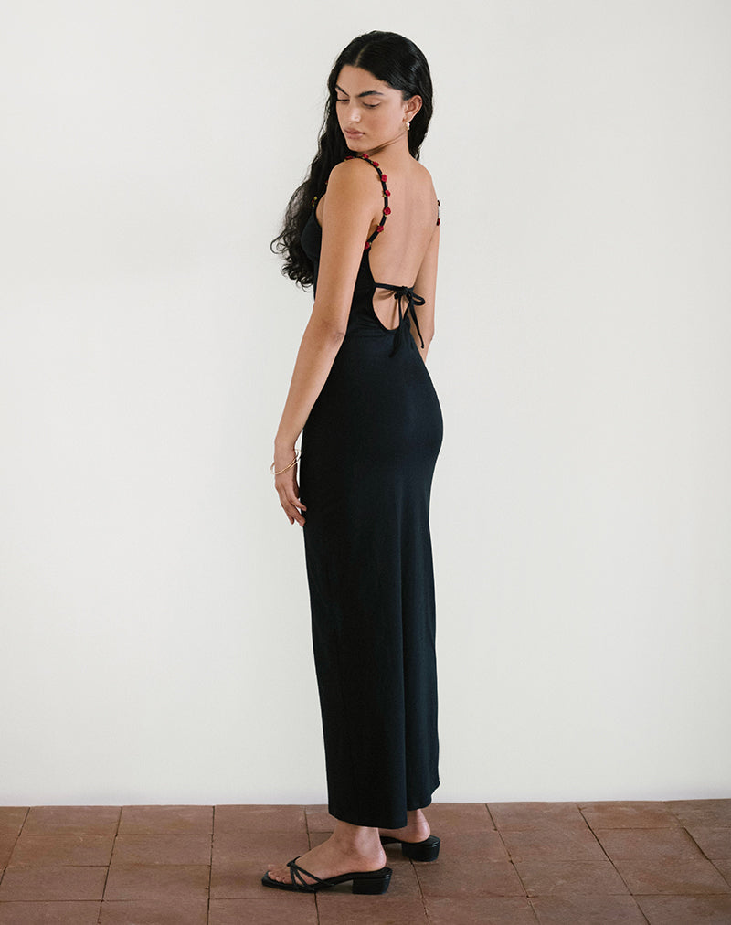 image de Cantana Maxi Dress in Black with Red Rosette