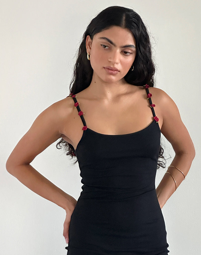 image de Cantana Maxi Dress in Black with Red Rosette