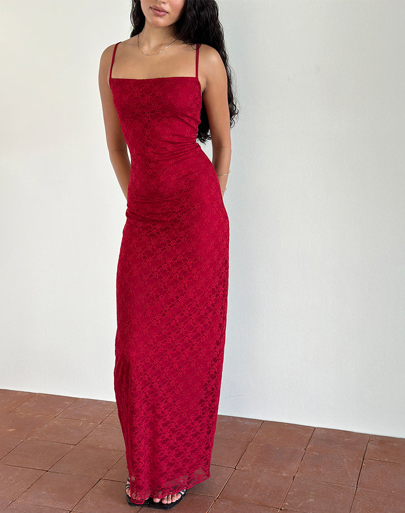 Robe longue Cantha en dentelle Mari rouge