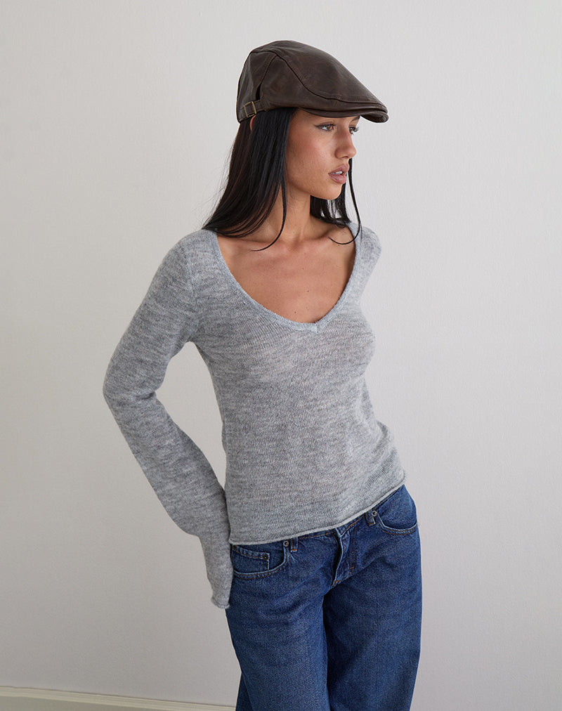 Image de la casquette plate en PU brun foncé