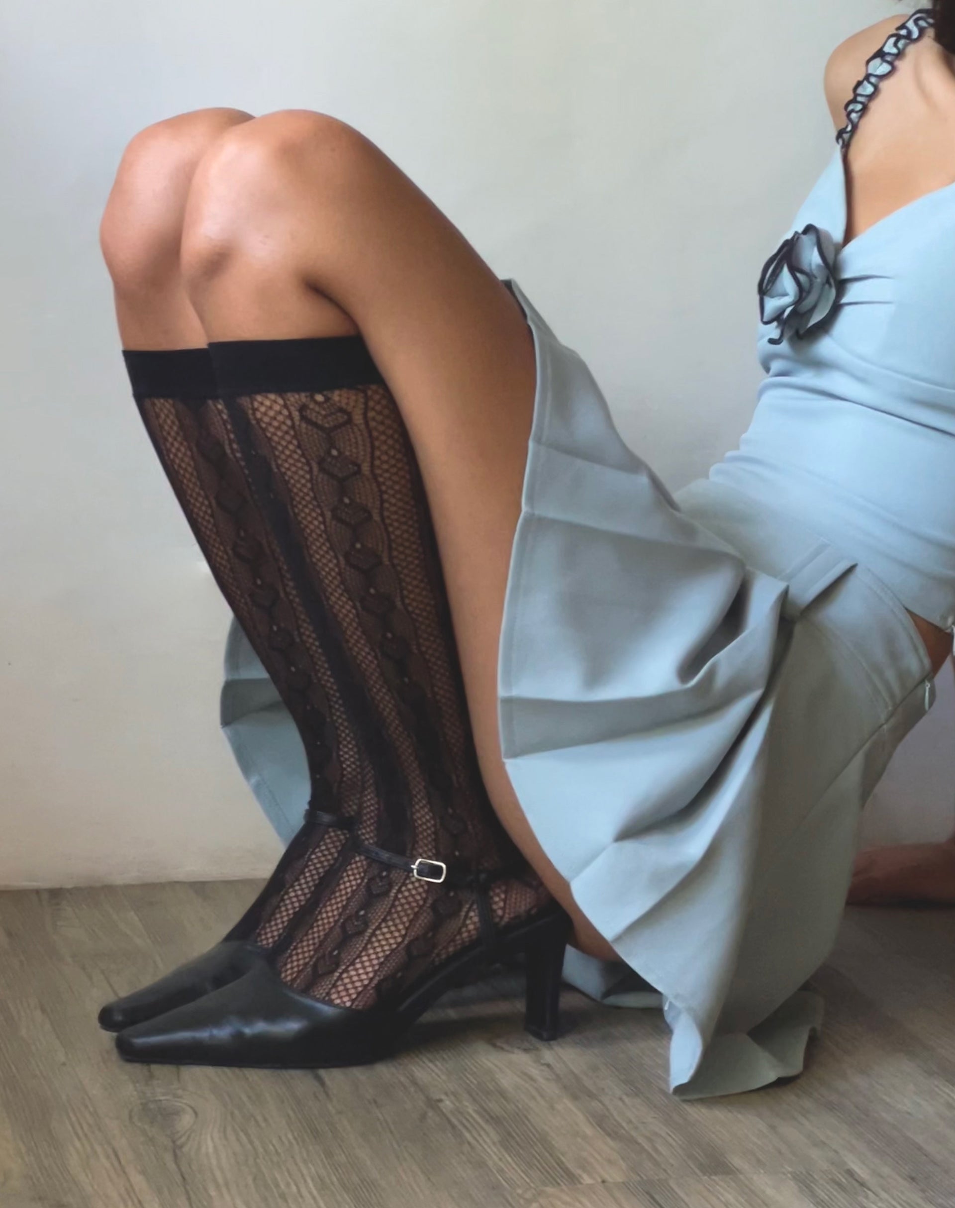 Image de la mini-jupe plissée Lamsu, bleu tailleur
