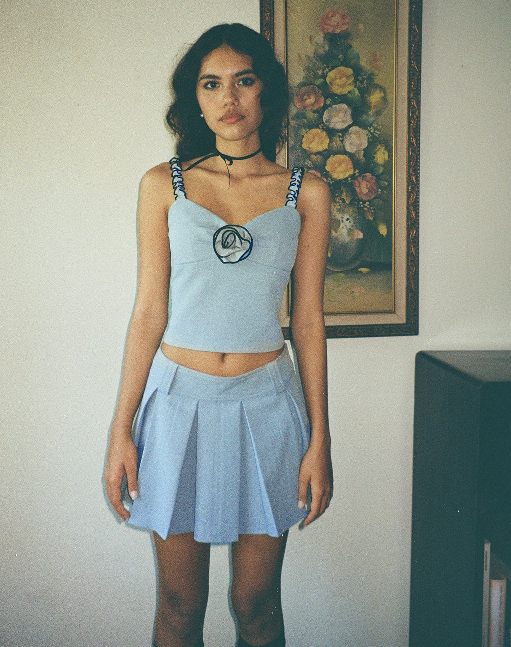 Minijupe plissée Lamsu, bleu tailleur