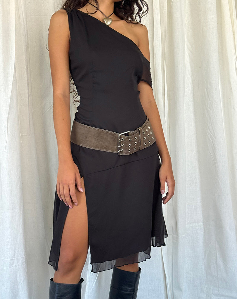 Image de Carissa One Shoulder Chiffon Midi Dress in Black