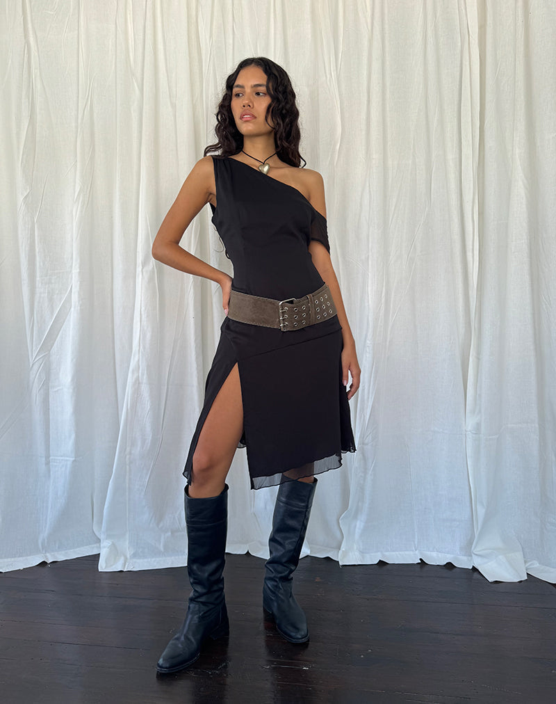 Image de Carissa One Shoulder Chiffon Midi Dress in Black
