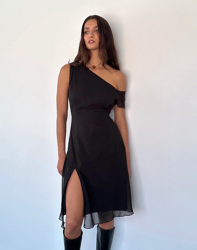 Image de Carissa One Shoulder Chiffon Midi Dress in Black
