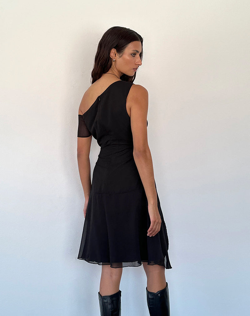 Image de Carissa One Shoulder Chiffon Midi Dress in Black