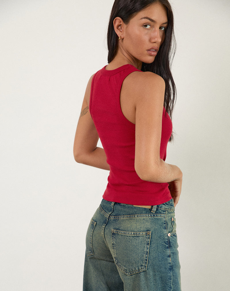Image de Cariter Racer Vest Top in Ribbed Adrenaline Red