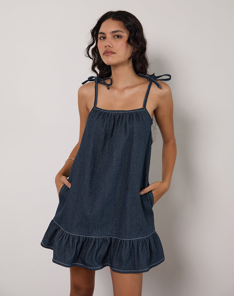 Mini robe Carlisle en chambray indigo