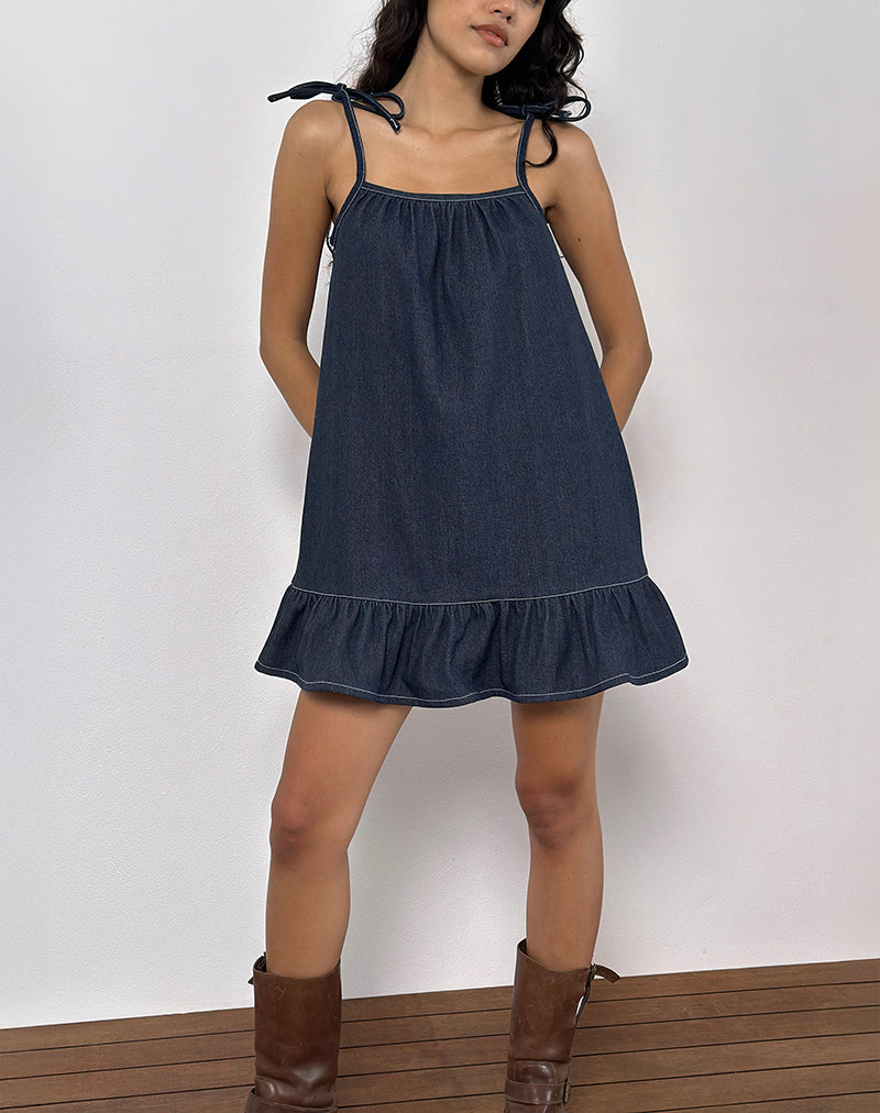 Mini robe Carlisle en chambray indigo