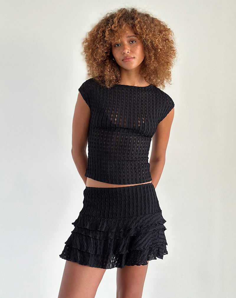 Image de la mini-jupe Carlota en jais froissé noir