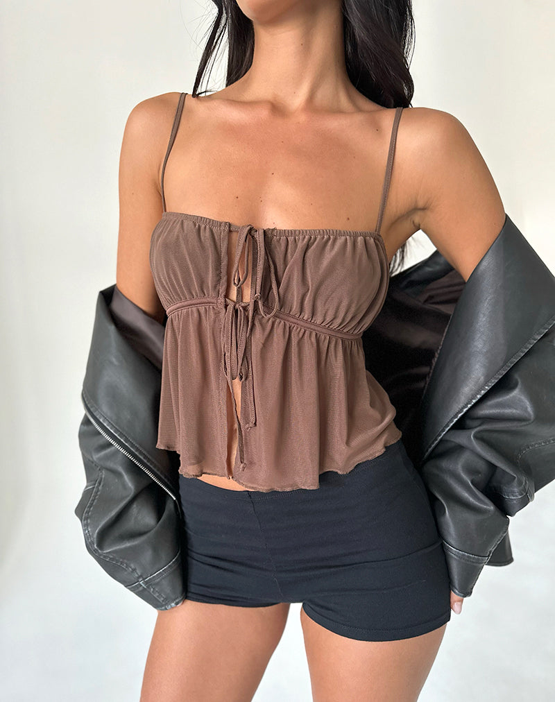 Image de Carmina Tie Front Top in Mesh Brown