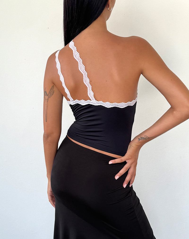 Image de Carolina Top asymétrique en noir avec dentelle rose