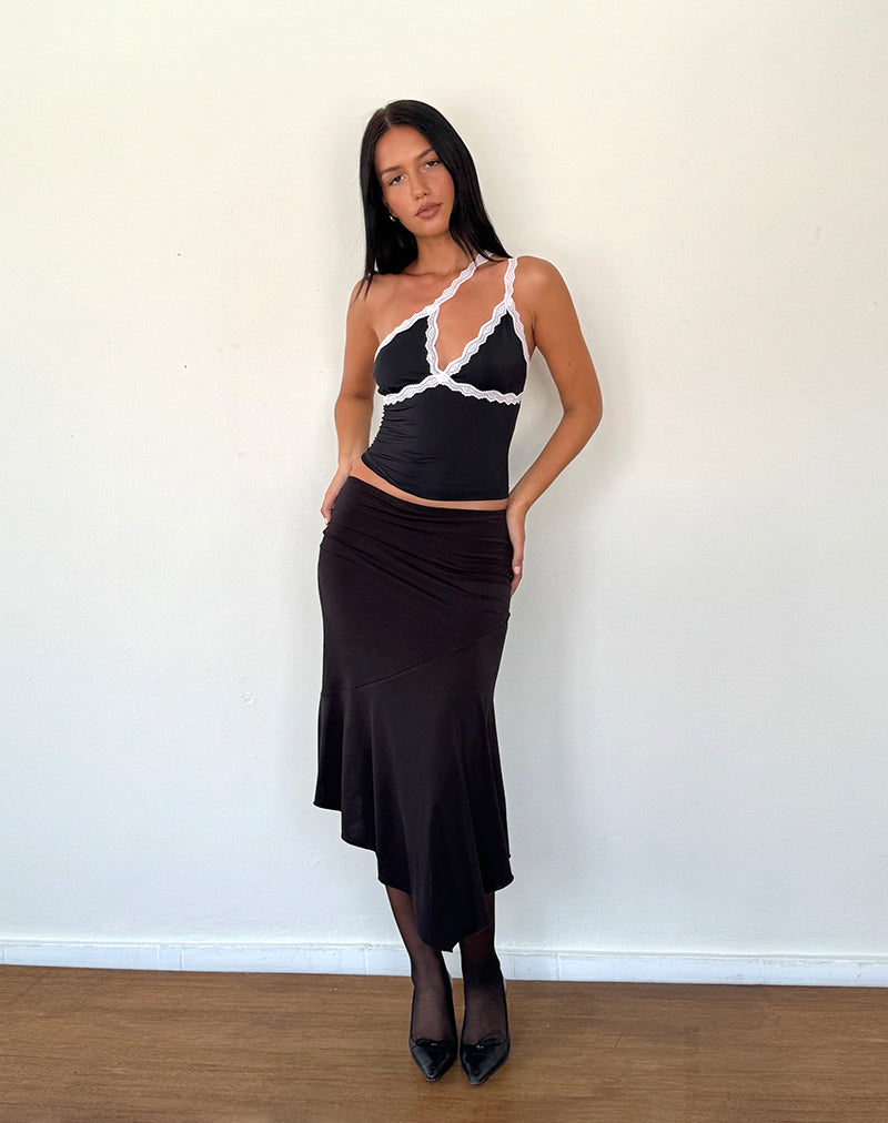 Image de Carolina Top asymétrique en noir avec dentelle rose