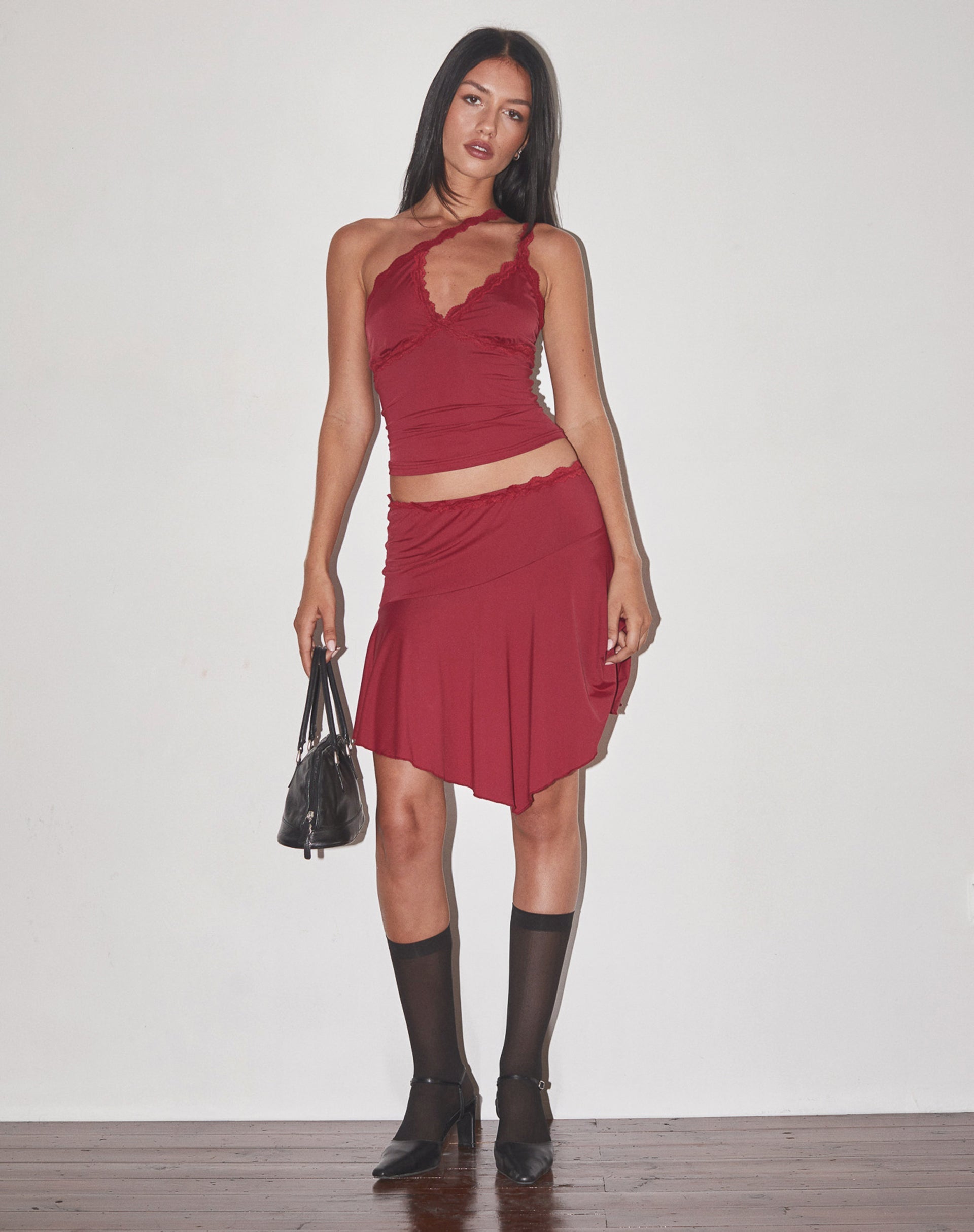 Image de Carolina One Shoulder Top in Dark Cherry