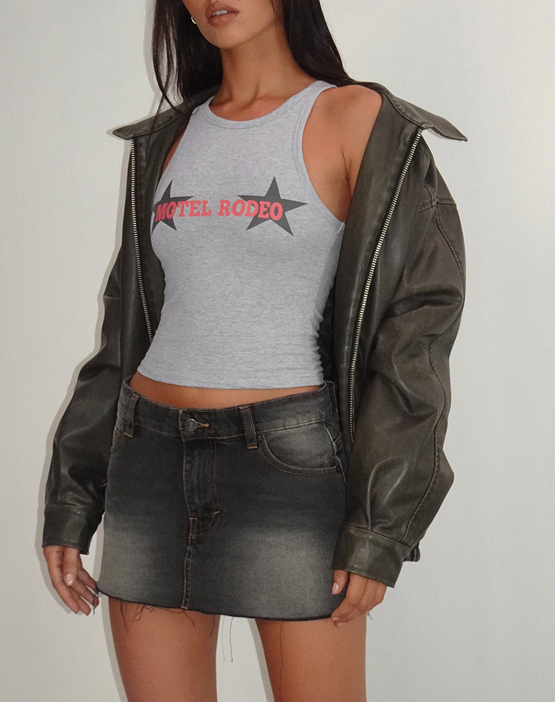 Carter Vest Top in Grey Marl with Motel Rodeo Graphic (gilet Carter en gris chiné avec graphique Motel Rodeo)