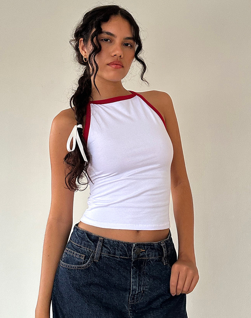 Image de la veste de Carti en blanc avec bordure rouge