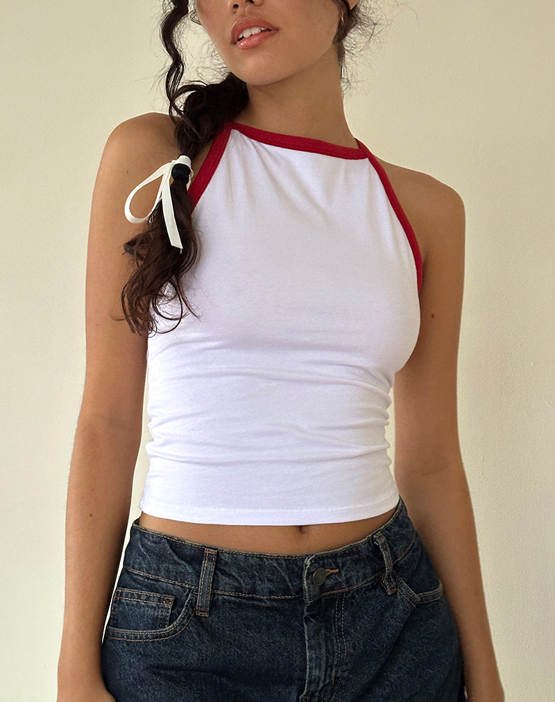 Image de la veste de Carti en blanc avec bordure rouge