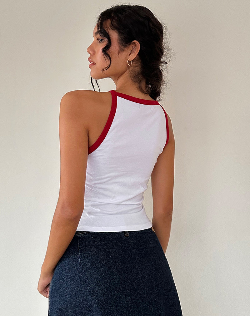 Top de gilet Carti en blanc avec bordure rouge