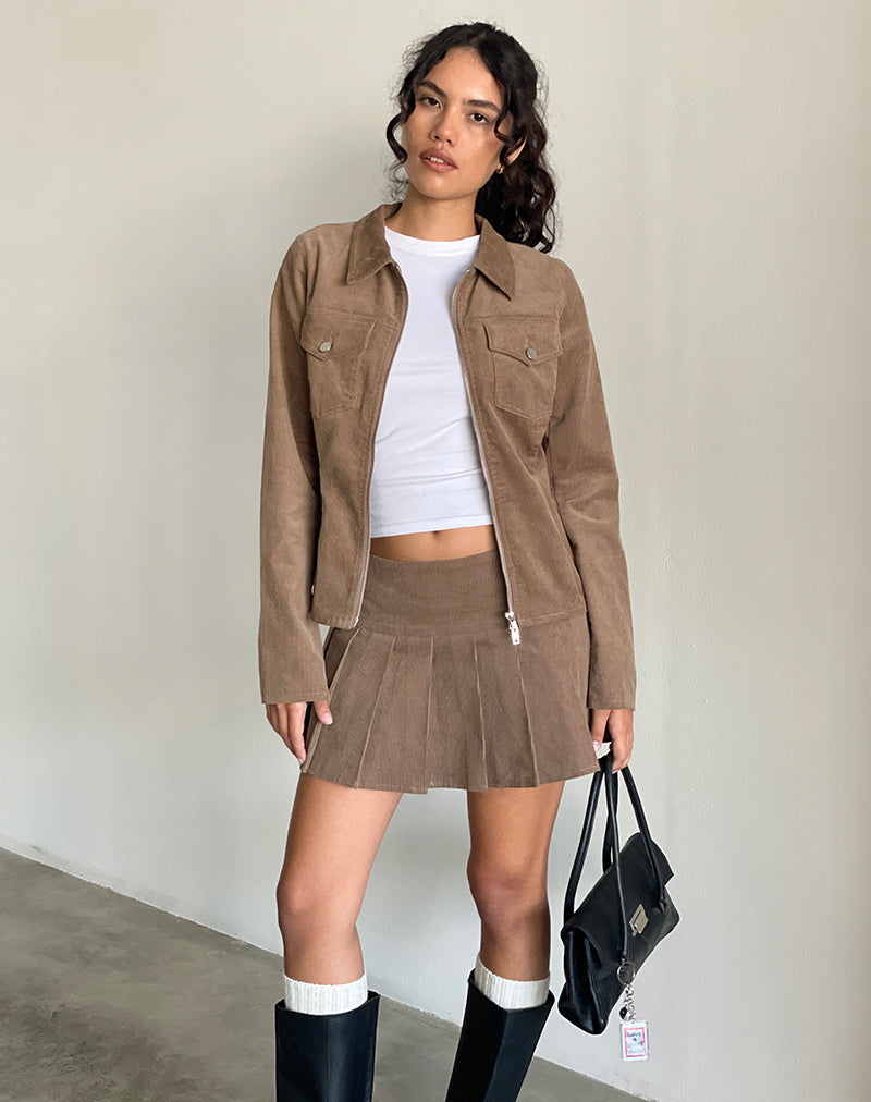 Image de Casna Mini jupe plissée en Baby Cord Walnut Brown