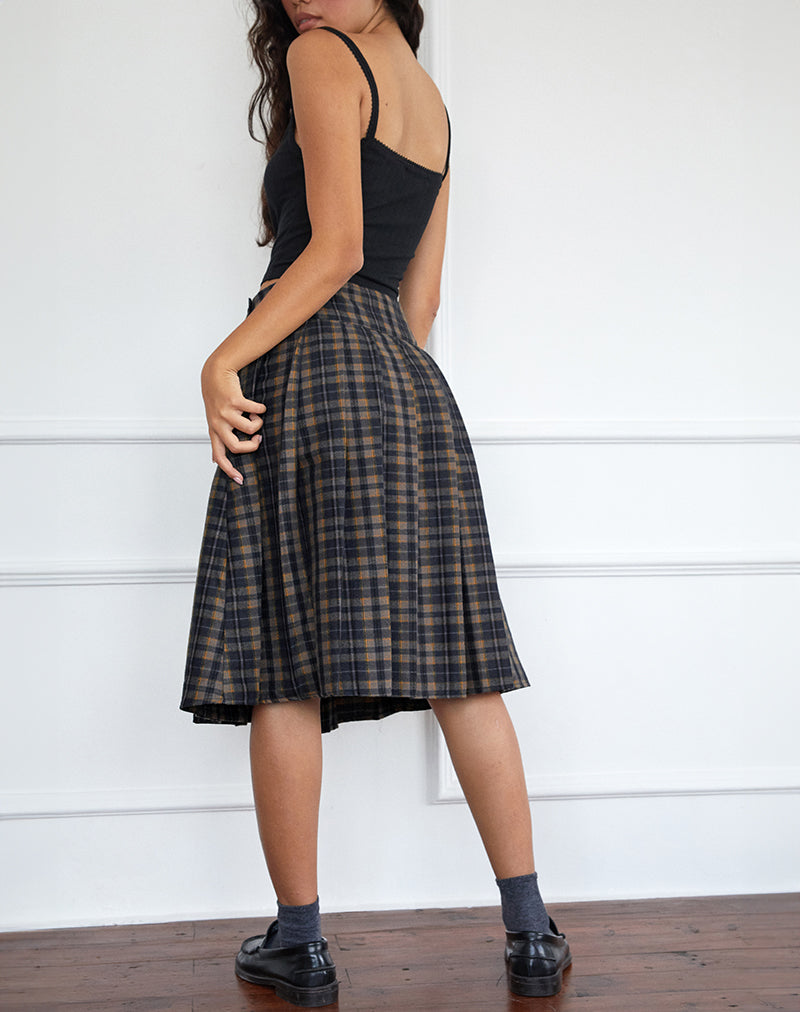 Image de la jupe midi plissée Catelyn, Navy Mustard Check