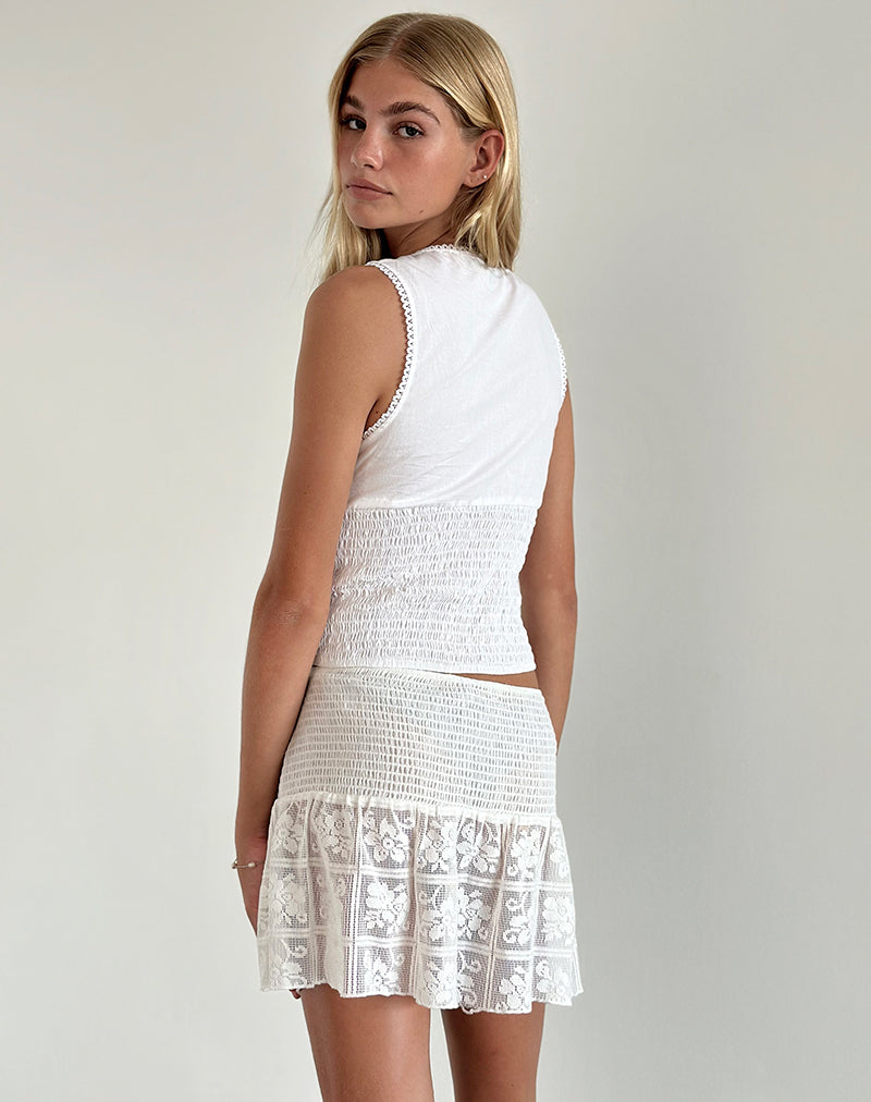 Minijupe froncée en crochet Cathyna, popeline blanche