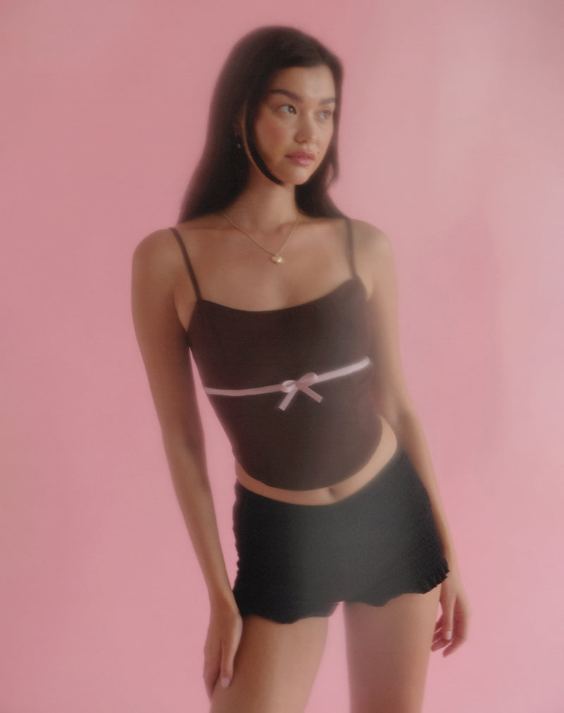 Image de Ceisya Corset Top in Bitter Chocolate with Pink Bow