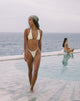 Image of Farida Bikini Bottom in Ivory with Brown Binding