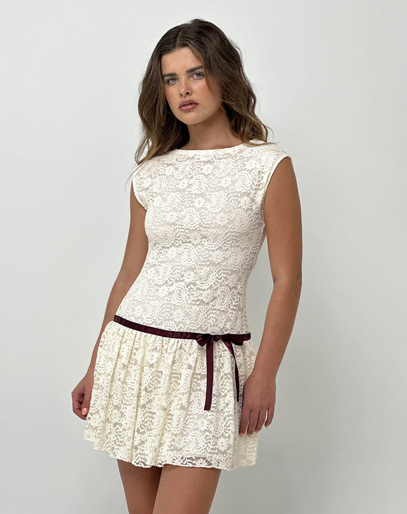 Mini robe Cersei en dentelle pâtissière ivoire