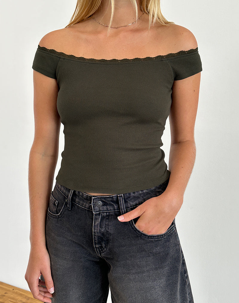 Image de Chacha Top in Olive Rib Lace