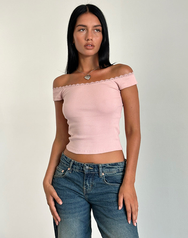 image de Chacha Top in Rib Lace Pink Lady