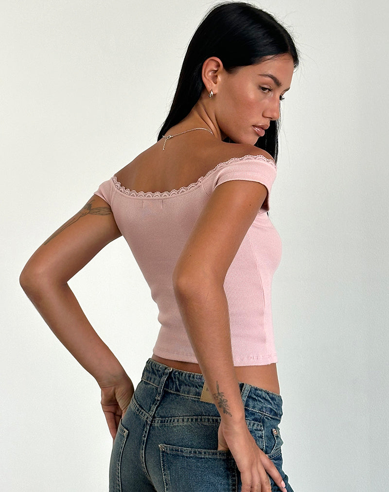 image de Chacha Top in Rib Lace Pink Lady